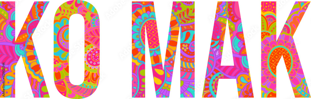 Ko Mak exotic island title filled with hand drawn floral pattern. Use for travel blogs title, print, banner design, merch Ko Mak exotic island title filled with hand drawn floral pattern. Use for travel blogs title, print, banner design, merch