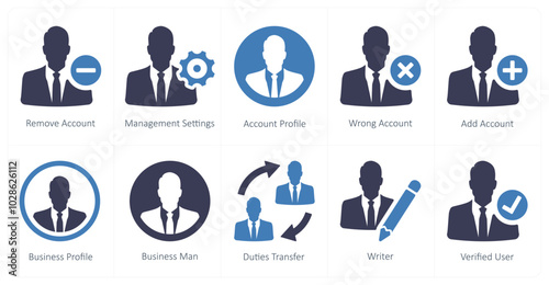 A set of 10 mix icons as remove account, management settings, account profile