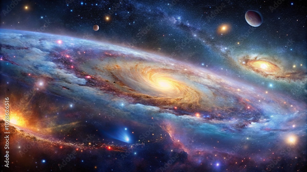 Panorama of nebulae and galaxies in space Panorama of nebulae and galaxies in space