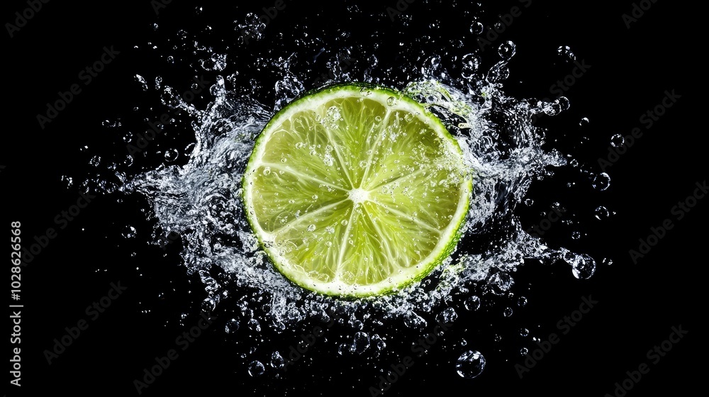 Fresh Lime Splashing in Water Isolated on Black Background Fresh Lime Splashing in Water Isolated on Black Background
