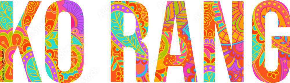 Ko Rang exotic island title filled with hand drawn floral pattern. Use for trevel blogs title, print, banner design, merch Ko Rang exotic island title filled with hand drawn floral pattern. Use for trevel blogs title, print, banner design, merch