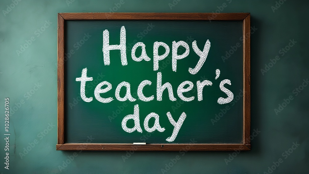 Happy Teacher's Day Inscription on Green Chalkboard - School Celebration Stock Image Happy Teacher's Day Inscription on Green Chalkboard - School Celebration Stock Image