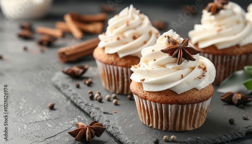 Freshly Baked Cupcakes with Vanilla Cream Topping