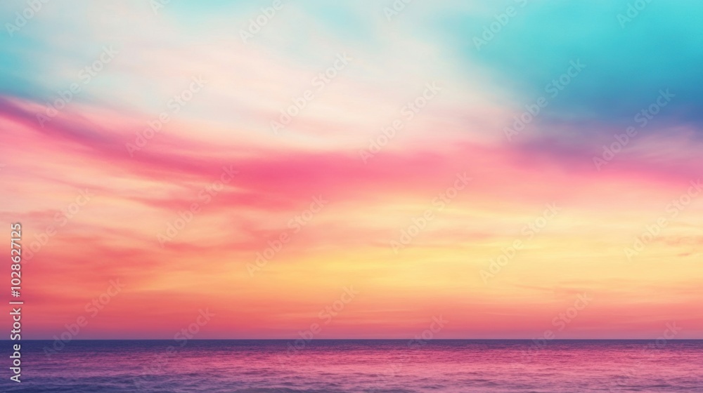 Serene ocean view with a colorful sunset sky blending hues of pink, orange, and blue, creating a peaceful and dreamy atmosphere. Serene ocean view with a colorful sunset sky blending hues of pink, orange, and blue, creating a peaceful and dreamy atmosphere.