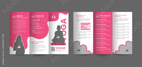 Trifold brochure design template for a yoga retreat and spa center