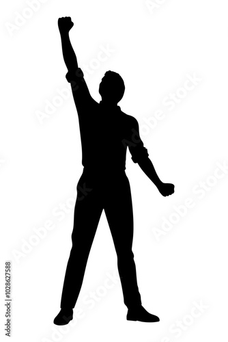 Silhouette of a person raising his fist in victory