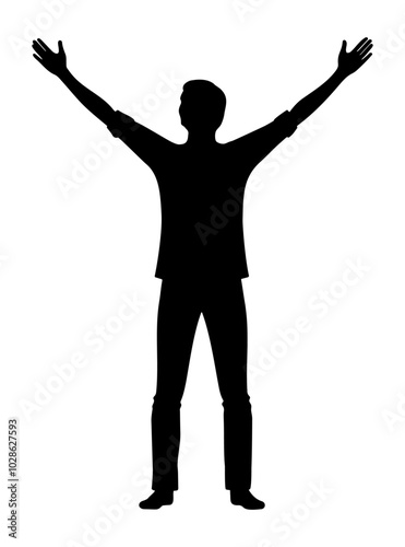 Silhouette of a person raising his arms in the air in celebration