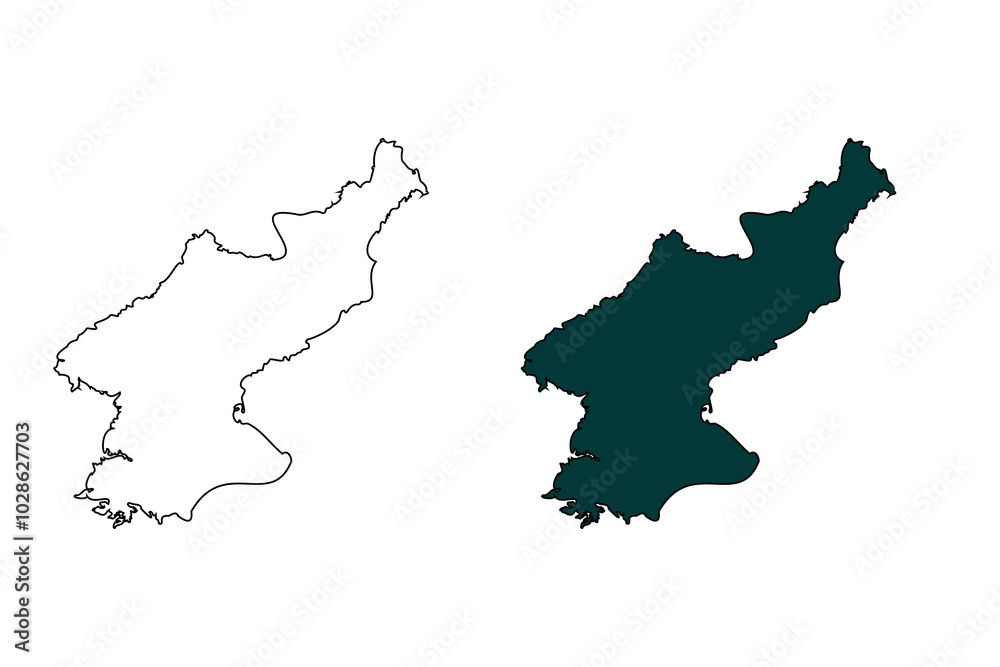 North korea map outline and silhouette isolated on transparent background. North korea map outline and silhouette isolated on transparent background.