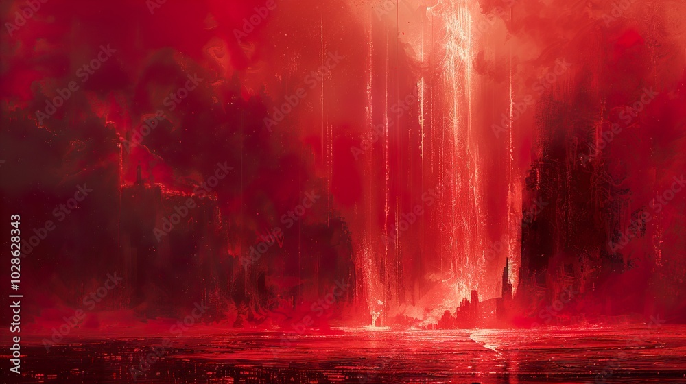 Fototapeta premium Red Cityscape: A Digital Fantasy