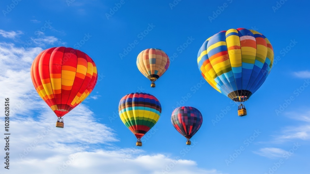 Hot air balloons in bright hues float gracefully across the sky, creating a picturesque scene under the soft light of a sunny day. Hot air balloons in bright hues float gracefully across the sky, creating a picturesque scene under the soft light of a sunny day.