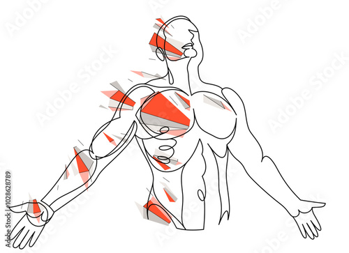 Man with spread hands showi...