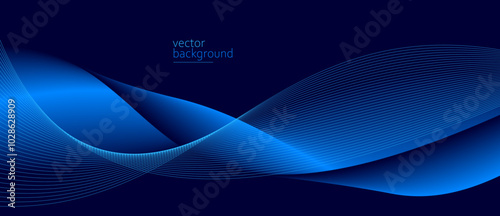 Smooth flow of wavy shape with gradient vector abstract background, dark blue design curve line energy motion, relaxing music sound or technology.