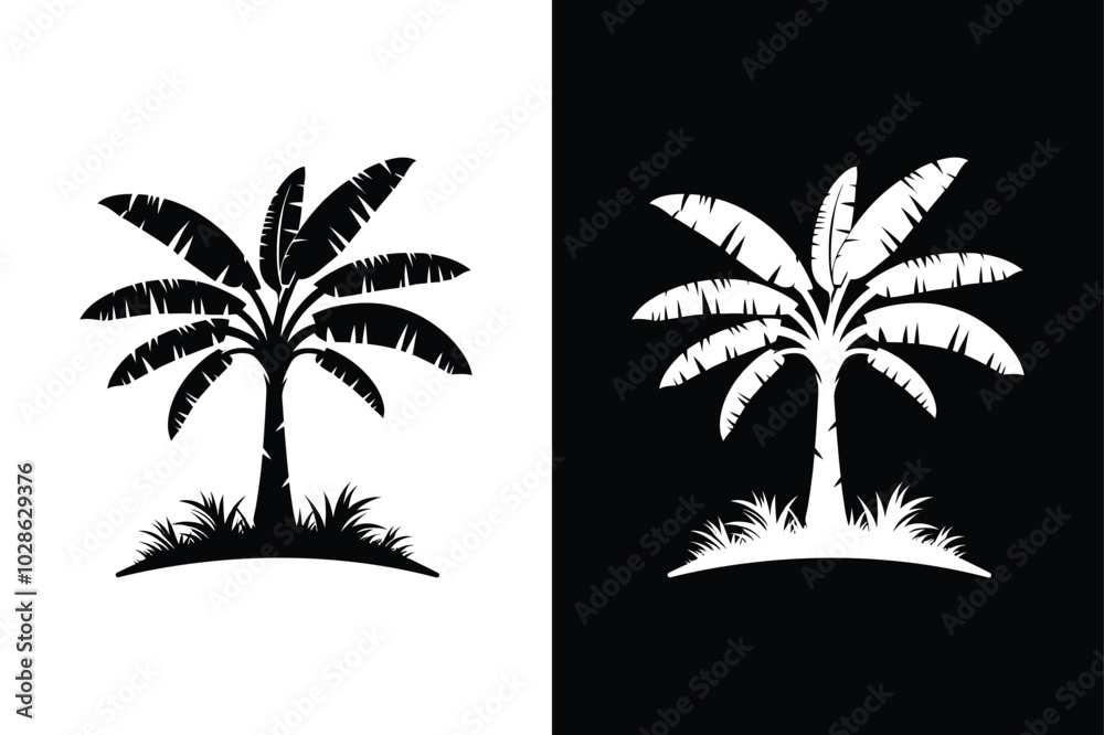 Obraz premium Banana Tree Dreams Black and White Vector Icon.
