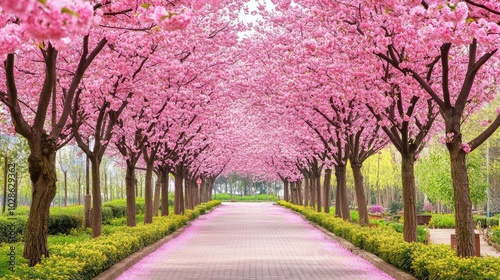 Pink Cherry Blossom Pathway in Springtime Beauty