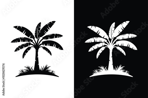 Banana Tree Dreams Black and White Vector Icon.