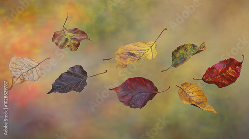 Colorful Autumn Leaves Against Blurred Background Showing Nature's Seasonal Change photo