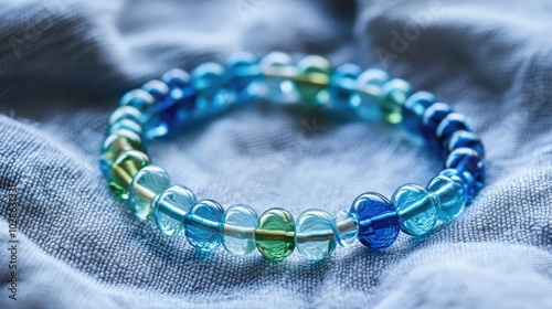 Colorful Beaded Bracelet on Soft Fabric Background