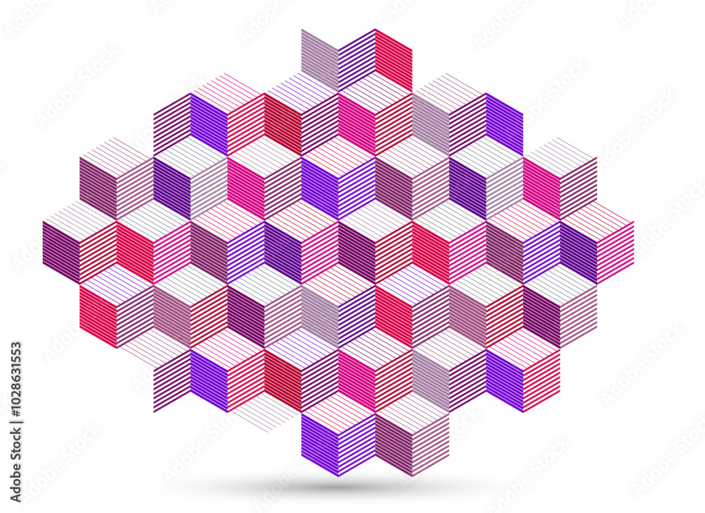 Obraz premium 3D isometric cubic design vector geometric abstract background, modern city abstraction theme, construction buildings and blocks look like shapes, polygonal style.
