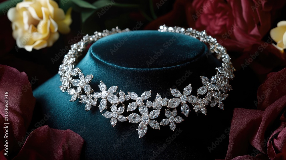 Elegant Floral Necklace on Velvet Display