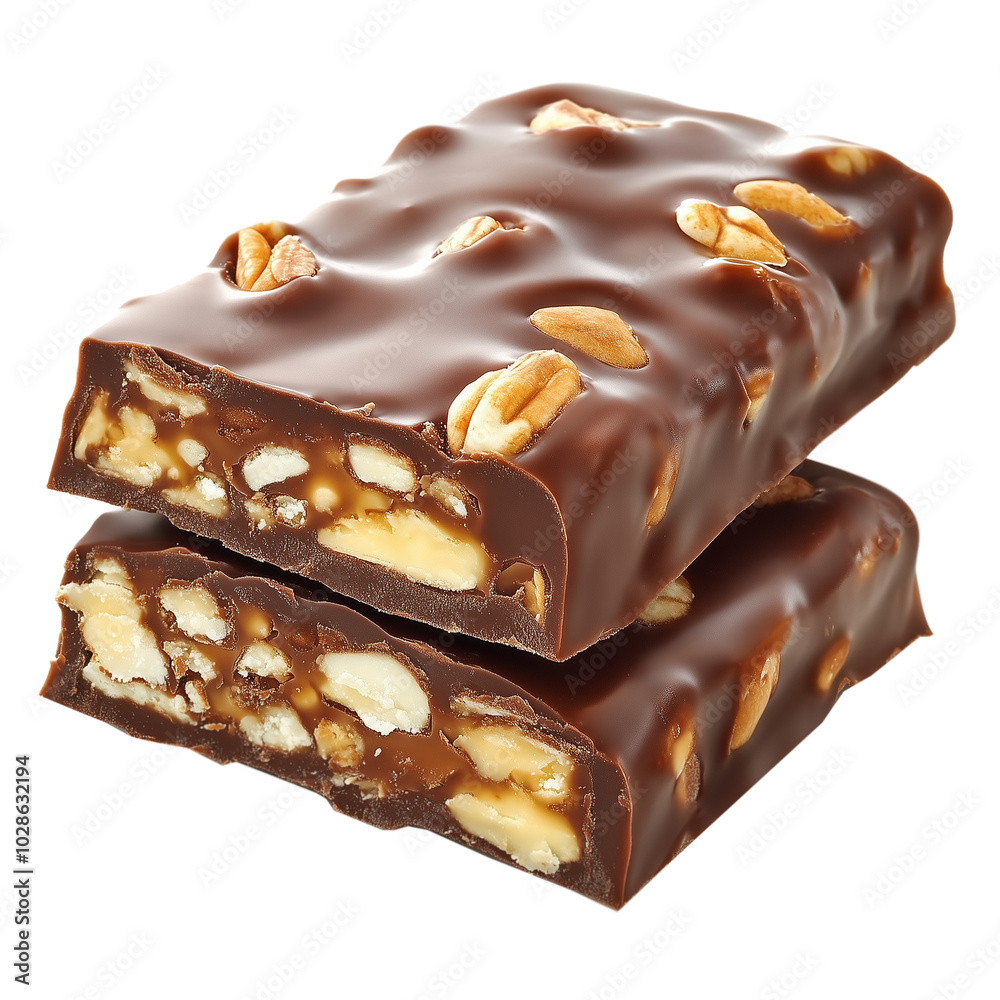 Milk chocolate bars with mixed nuts, isolated on a transparent background Milk chocolate bars with mixed nuts, isolated on a transparent background
