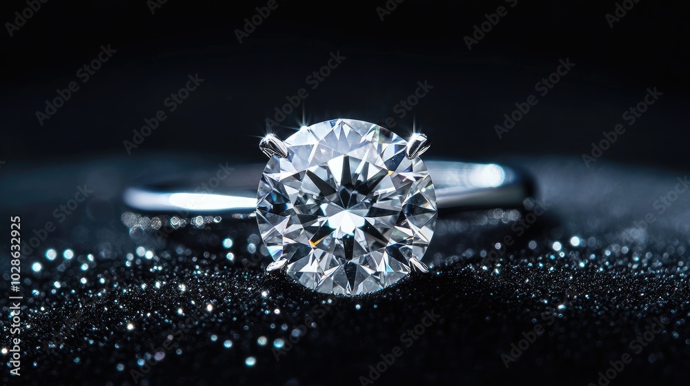 Elegant Diamond Ring on Sparkling Background Elegant Diamond Ring on Sparkling Background