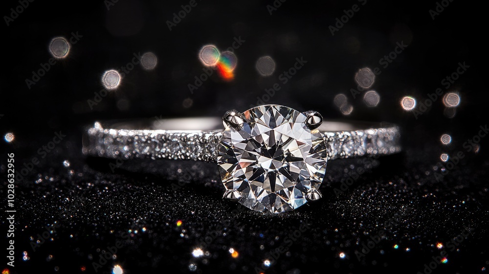 Elegant Diamond Ring with Sparkling Background Elegant Diamond Ring with Sparkling Background