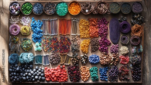 Colorful Bead Collection and Crafting Tools Display photo