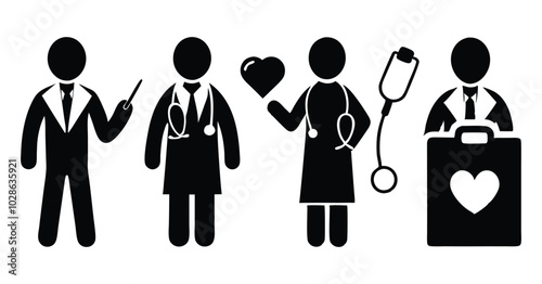 Set of Medical Professional doctor Icons - Doctors and Healthcare Workers Silhouettes
