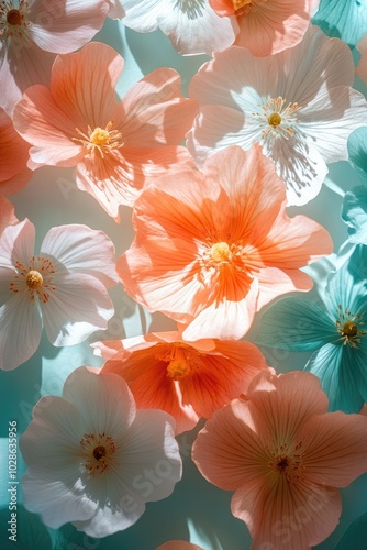 Vibrant Floral Arrangement of Spring Flowers with Sunshine Shadows, Close-Up Detail photo