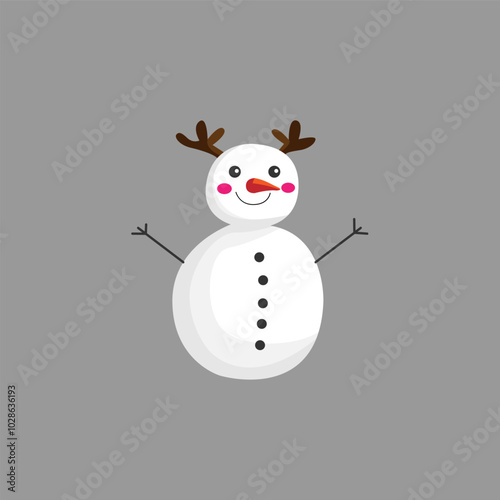 Christmas snowman with horns on his head made of snow on a gray background icon.