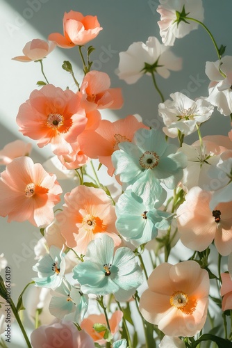 Vibrant Floral Arrangement of Spring Flowers with Sunshine Shadows, Close-Up Detail photo