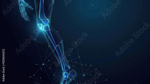 Knee joint on dark background, illustration of human knee