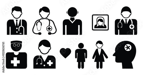 Set of Medical Professional doctor Icons - Doctors and Healthcare Workers Silhouettes
