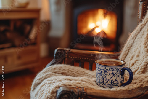 A cup of tea and winter atmosphere around it generative ai photo