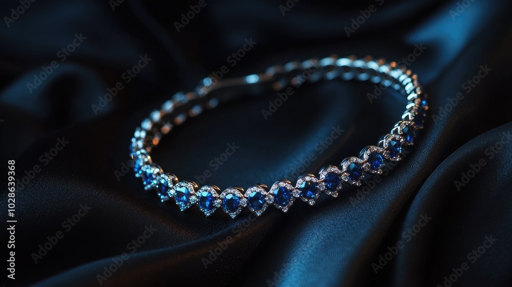 Obraz premium Elegant Blue Gemstone Bracelet on Satin Fabric