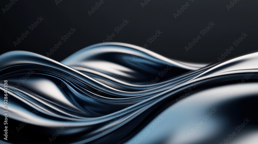 Fototapeta premium Smooth liquid metal waves create mesmerizing visual effect in dark tones