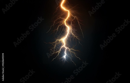 A bright lightning bolt streaks across a dark background.