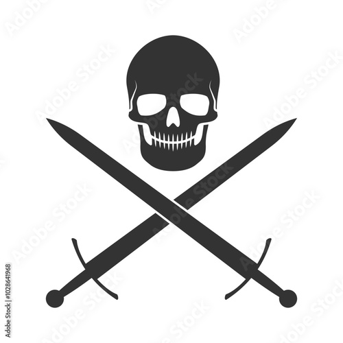 Skull and swords crossed. Crest symbol sign. Logo design. Vector illustration image.
