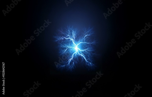 Wallpaper Mural A bright blue electric discharge, resembling a tree, on a dark background. Torontodigital.ca