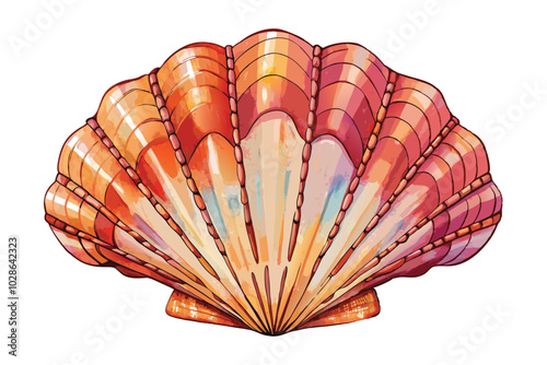 Hand-Drawn Watercolor Seashell Illustration Isolated on White Background.