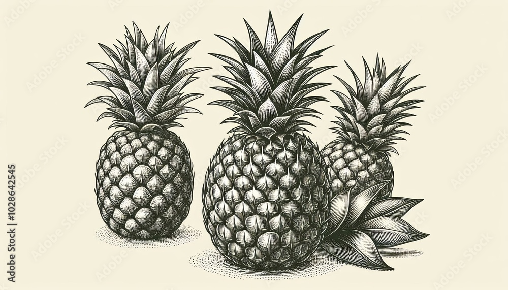 Fototapeta premium Hand drawn Engraving drawing of pineapple