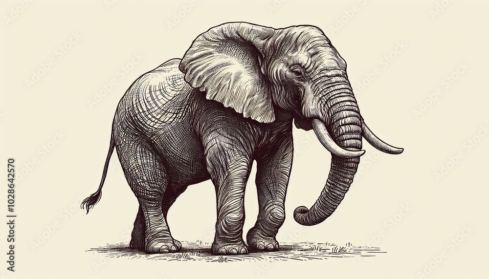 Fototapeta premium Hand drawn Engraving drawing of elephant