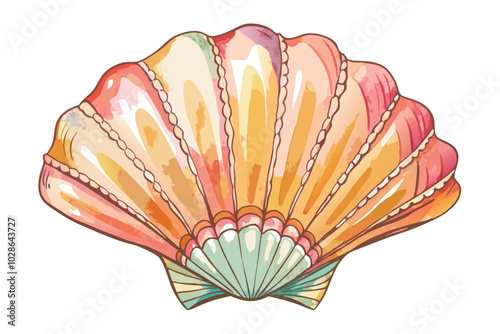 Hand-Drawn Watercolor Seashell Illustration Isolated on White Background.