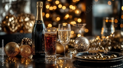 Wallpaper Mural Elegant celebration setup with champagne, drinks, and festive decorations, perfect for New Year's or holiday parties. Torontodigital.ca