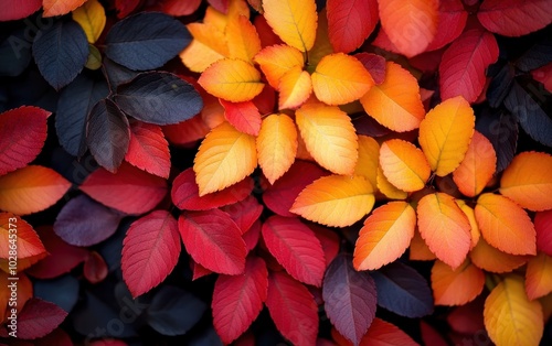 Colorful autumn leaves on a dark background.