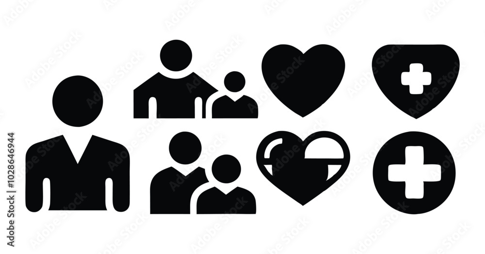 Set of Healthcare and Medicare Service Icons - Ambulance, Heartbeat, and Medical Assistance Symbols Set of Healthcare and Medicare Service Icons - Ambulance, Heartbeat, and Medical Assistance Symbols