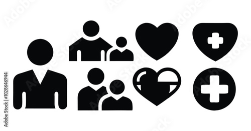 Set of Healthcare and Medicare Service Icons - Ambulance, Heartbeat, and Medical Assistance Symbols