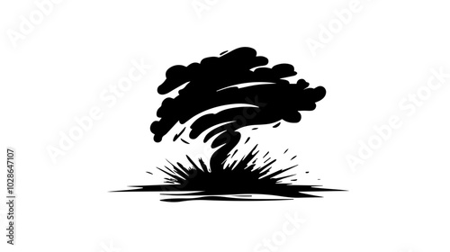 Black and white illustration Tornado. Storm. Typhoon. Twister. Natural phenomenon. Disaster.