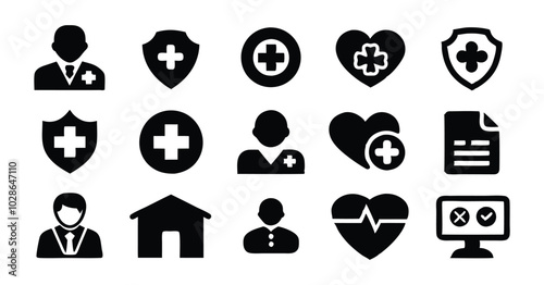 Set of Healthcare and Medicare Service Icons - Ambulance, Heartbeat, and Medical Assistance Symbols