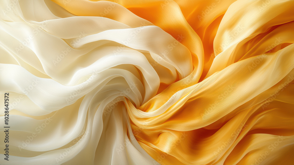 Obraz premium Soft silk fabric drapes in flowing white and yellow hues, creating luxurious feel